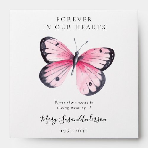 Pink Butterfly Seed Packet Memorial Funeral Envelope