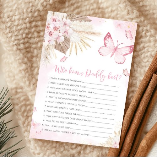 Pink Butterfly Shower Who Knows Daddy Best Game