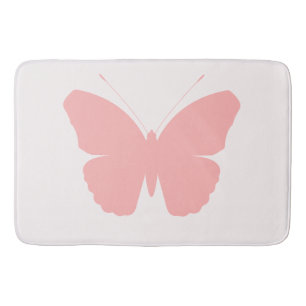 Pink Butterfly Silhouette Design on Light Pink Bathroom Mat