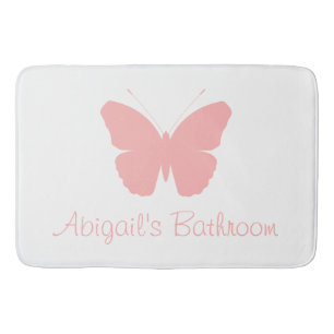 Pink Butterfly Silhouette Design (Personalized) Bath Mat