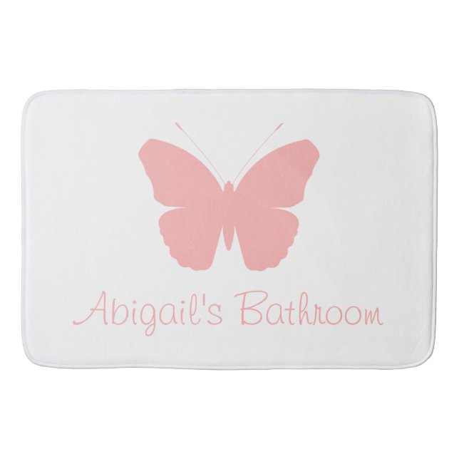 Pink Butterfly Silhouette Design (Personalized) Bath Mat (Front)