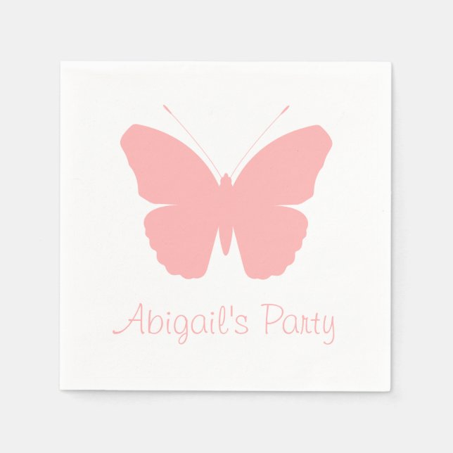 Pink Butterfly Silhouette Design (Personalized) Paper Napkins (Front)