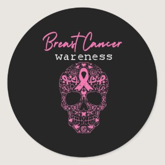 Pink Butterfly Skull Breast Cancer Awareness Hallo Classic Round Sticker