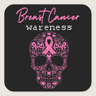 Pink Butterfly Skull Breast Cancer Awareness Hallo Square Sticker