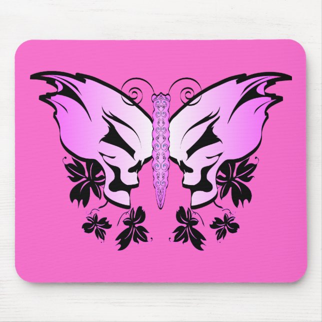 Pink Butterfly Skull Mouse Pad (Front)