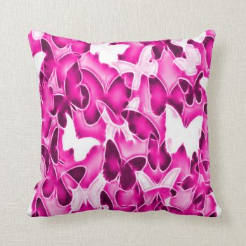 Pink Butterfly Sparkle Camo Plush Throw Pillow by BOLO_DESIGNS at Zazzle
