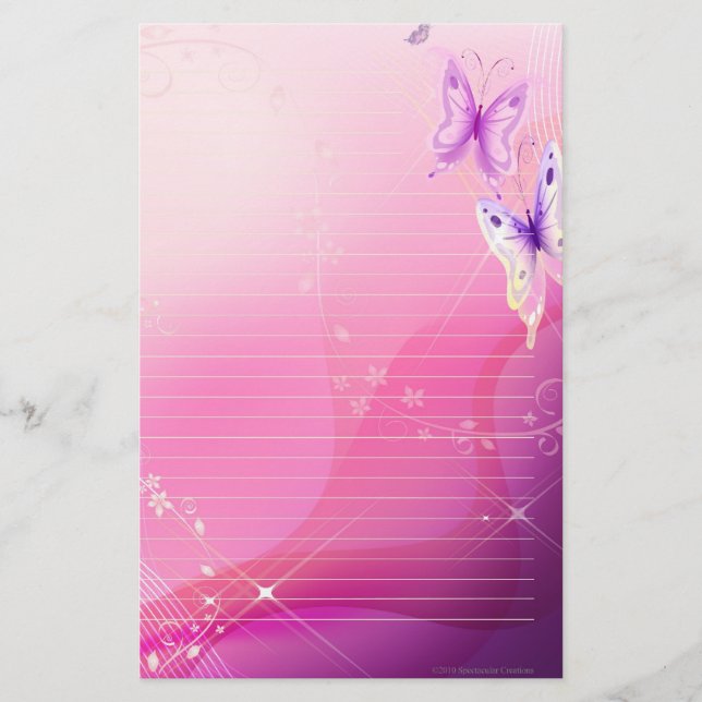 Pink Butterfly Stationary Stationery (Front)