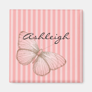 Pink Butterfly Stripes Magnet