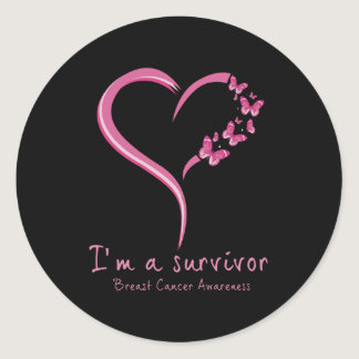 Pink Butterfly Survivor Breast Cancer Awareness Classic Round Sticker