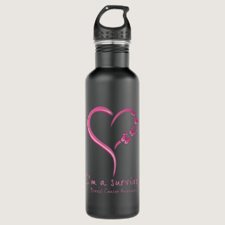 Pink Butterfly Survivor Breast Cancer Awareness Stainless Steel Water Bottle