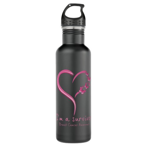 Pink Butterfly Survivor Breast Cancer Awareness Stainless Steel Water Bottle