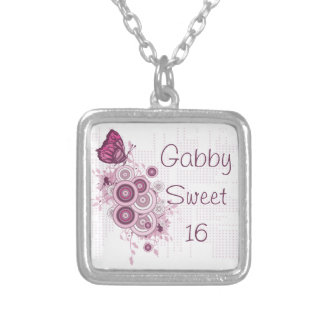 Pink Butterfly Sweet 16 Birthday Silver Plated Necklace