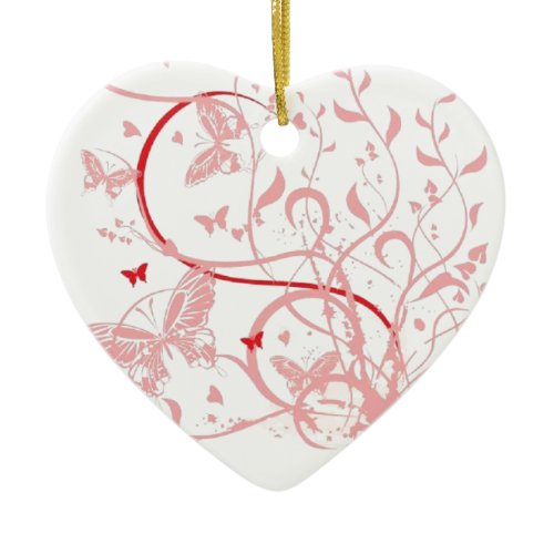 Pink Butterfly Swirls Ceramic Ornament