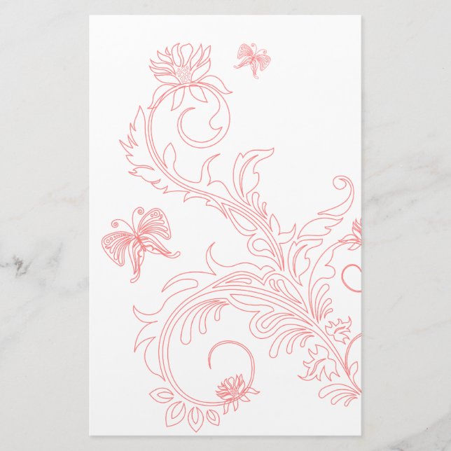 Pink Butterfly Swirls Stationery (Front)