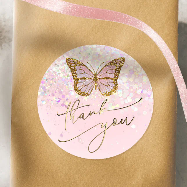 Pink Butterfly Thank You Classic Round Sticker | Zazzle