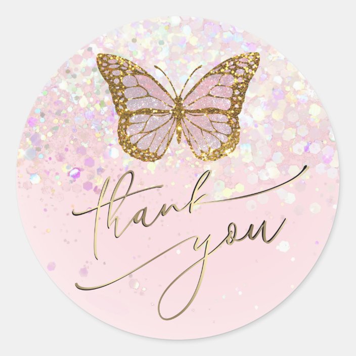 pink butterfly thank you classic round sticker