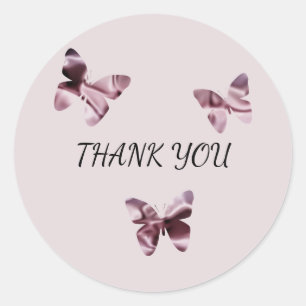 Pink Butterfly Thank You Elegant Feminine Classic Round Sticker