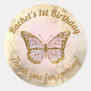 Pink butterfly thank you for coming classic round sticker