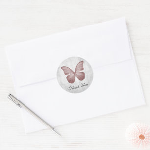 Pink Butterfly Thank You Stickers