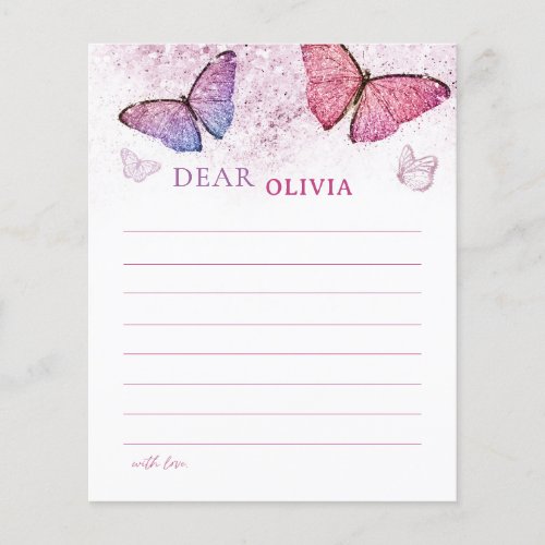 Pink Butterfly Theme Birthday Time Capsule Note