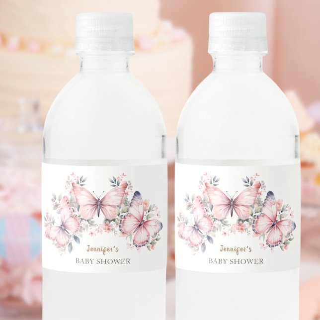 Pink Butterfly Theme  | Butterfly Baby Shower  Water Bottle Label (Creator Uploaded)