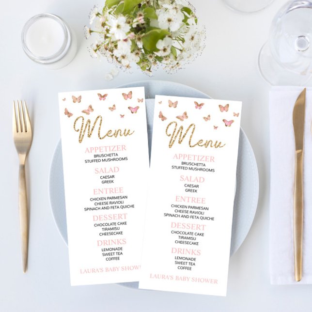 Pink Butterfly Themed Baby Shower Flat Menu (Creator Uploaded)