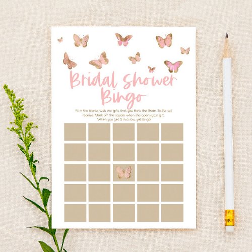 Pink Butterfly Themed Bingo Bridal Shower Game Stationery
