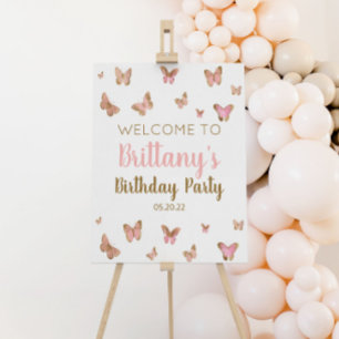 Pink Butterfly Themed Birthday Party Welcome Sign