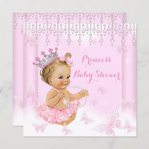 Pink Butterfly Tiara Princess Baby Shower Blonde Invitation