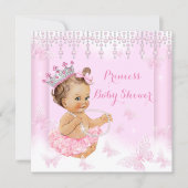 Pink Butterfly Tiara Princess Baby Shower Brunette Invitation (Front)