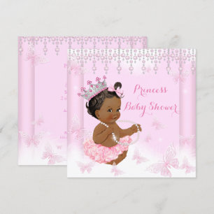 Pink Butterfly Tiara Princess Baby Shower Ethnic Invitation