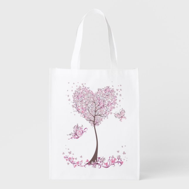 Pink Butterfly Tree  Grocery bag (Front)