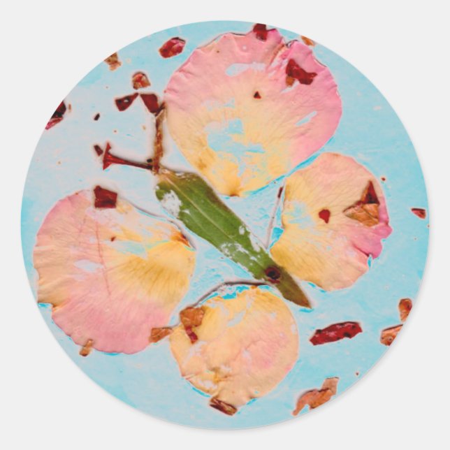 Pink Butterfly Turquoise Sky round sticker, sealer Classic Round Sticker (Front)