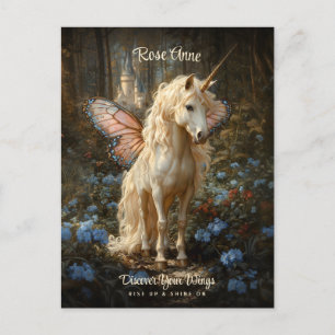 Pink Butterfly Unicorn Fairyland Castle  Postcard