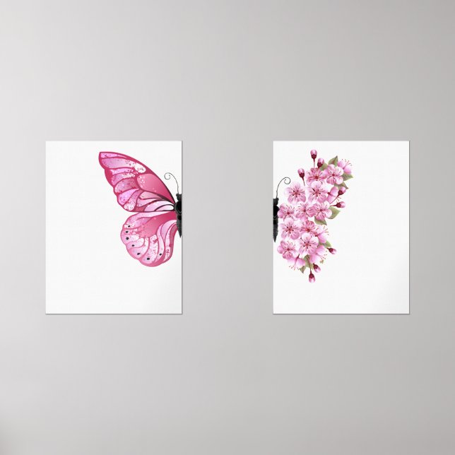 Pink Butterfly Wall Art Sets (Front)