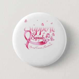 Pink Butterfly Warrior Support Squad Breast Cancer Button