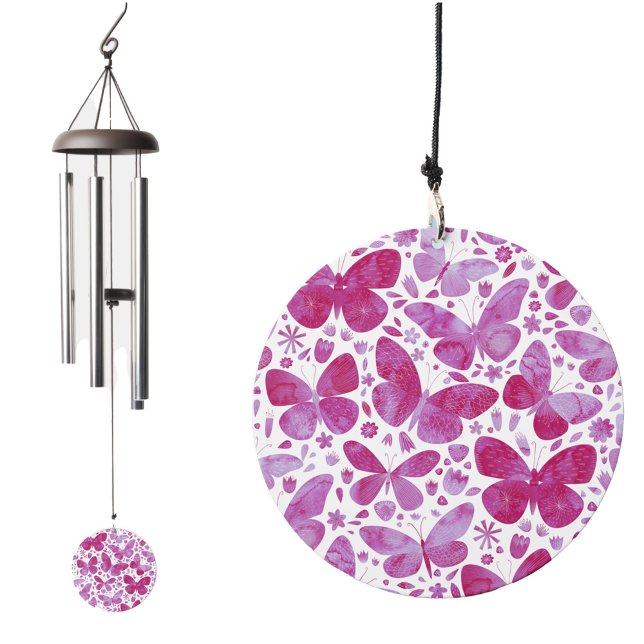 Pink Butterfly Watercolor Art Wind Chime (Pink watercolor butterfly pattern art wind chime)