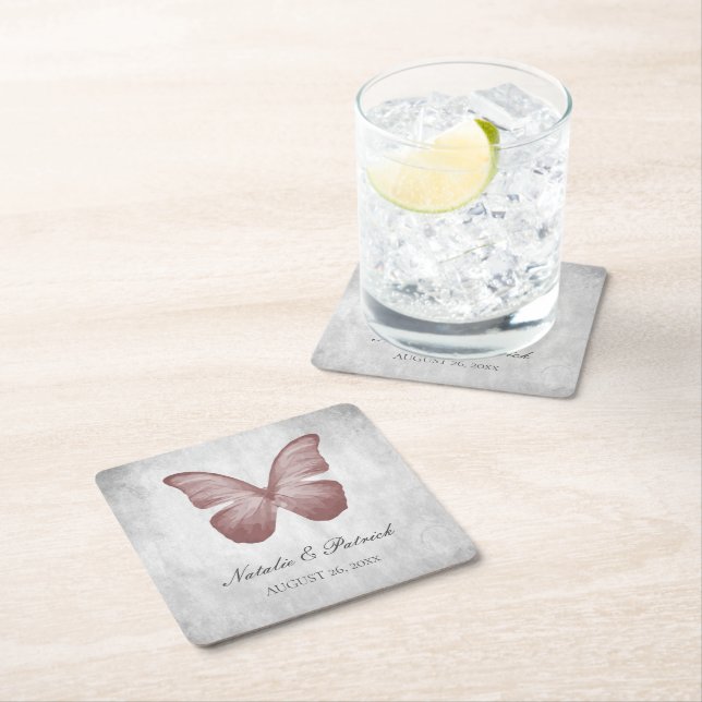 Pink Butterfly Wedding Paper Coasters (Insitu)