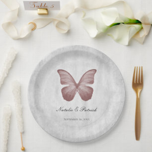 Pink Butterfly Wedding Paper Plates