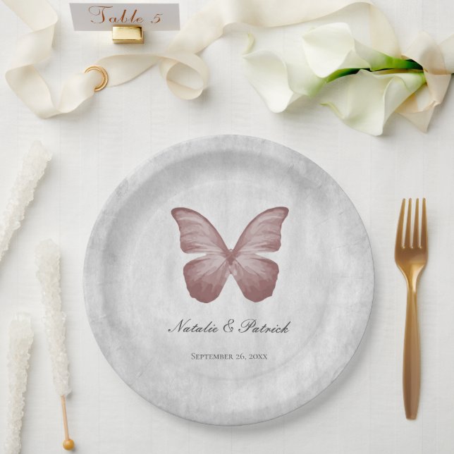 Pink Butterfly Wedding Paper Plates (Wedding)