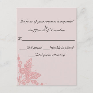 Pink butterfly Wedding Response Card