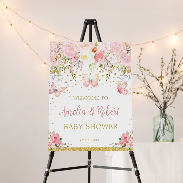 Pink butterfly welcome Board (In Situ (Stand))