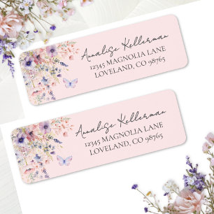 Pink Butterfly Wildflower Return Address Label