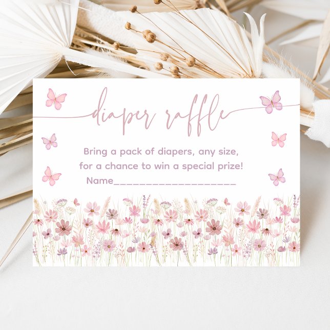 Pink Butterfly Wildflowers Baby Diaper Raffle Enclosure Card (Creator Uploaded)