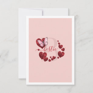 Pink Butterfly with Heart Leaves Bestie Note Card