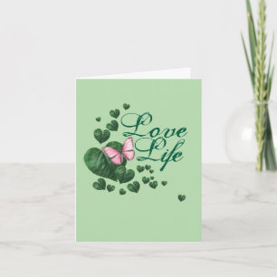 Pink Butterfly with Heart Leaves Card