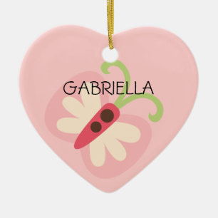 Pink Butterfly with Name Heart Ceramic Ornament