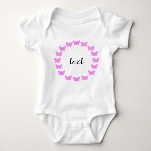Pink Butterfly Wreath with Customizable Text Baby Bodysuit