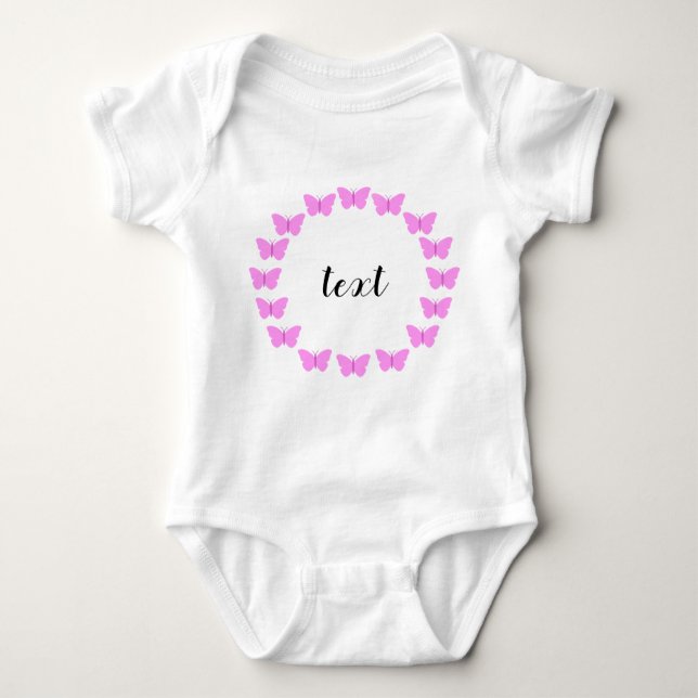 Pink Butterfly Wreath with Customizable Text Baby Bodysuit (Front)
