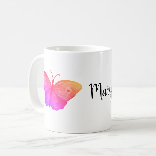 pink butterlies personalized  coffee mug (Front Left)
